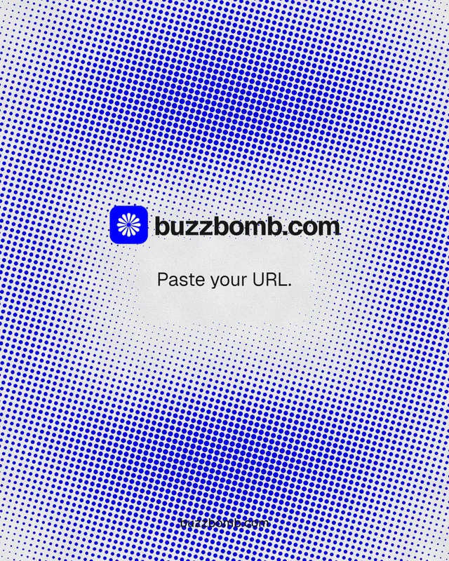 Instagram portrait post for BuzzBomb: "Paste your URL." Swiss style, end card layout, light palette in blue.