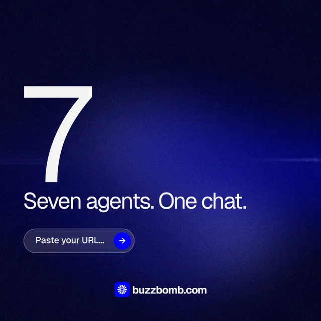 Instagram post for BuzzBomb: "Nothing ships unapproved." Agentic glass style, stat layout, dark palette in blue, black.
