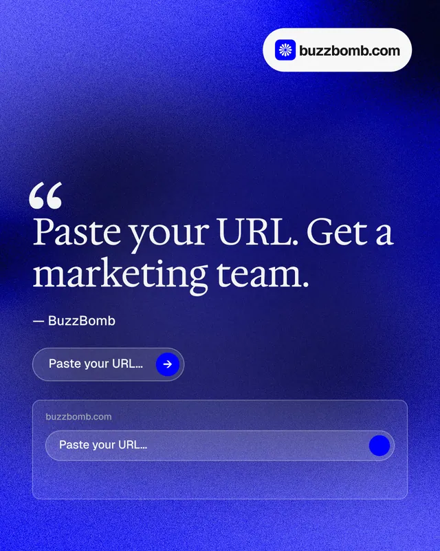 Instagram portrait post for BuzzBomb: "Seven agents. One chat." Agentic glass style, quote layout, dark palette in blue.