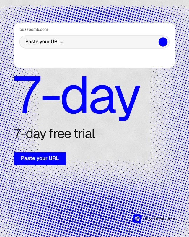 Instagram portrait post for BuzzBomb: "Get a marketing team." Swiss style, stat layout, light palette in blue, white.