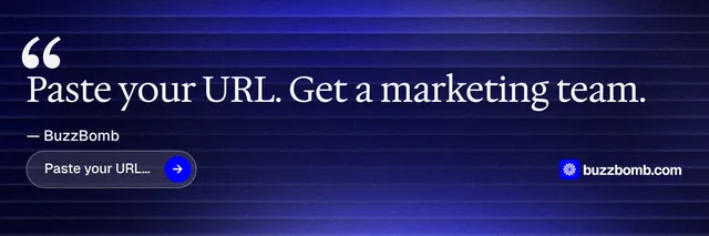 X header for BuzzBomb: "Distribution, solved." Agentic glass style, quote layout, dark palette in blue.