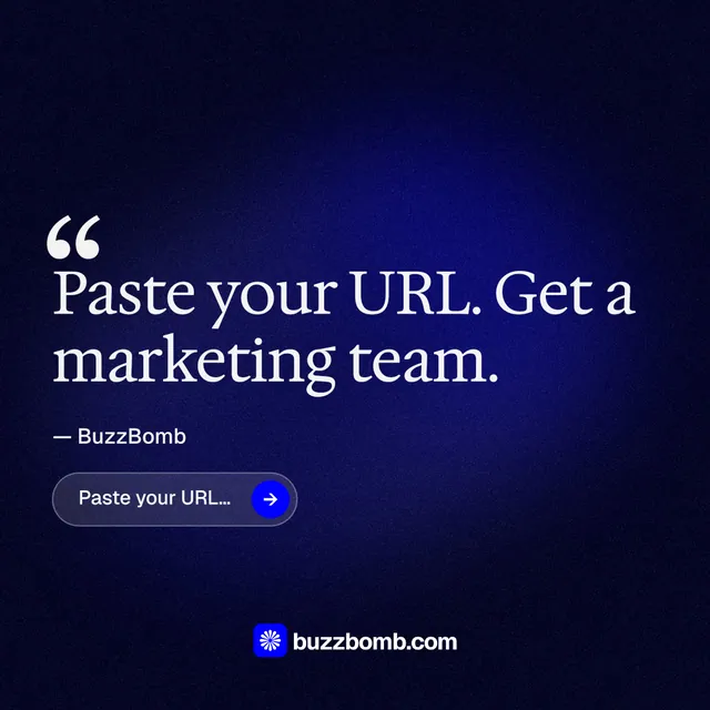 Instagram post for BuzzBomb: "Seven agents. One chat." Agentic glass style, quote layout, dark palette in blue, black.