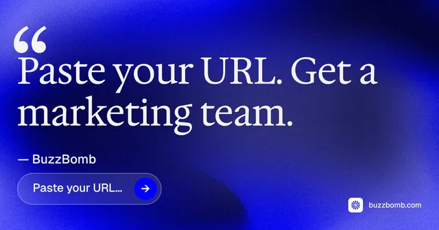 Social ad for BuzzBomb: "Nothing ships unapproved." Agentic glass style, quote layout, dark palette in blue.