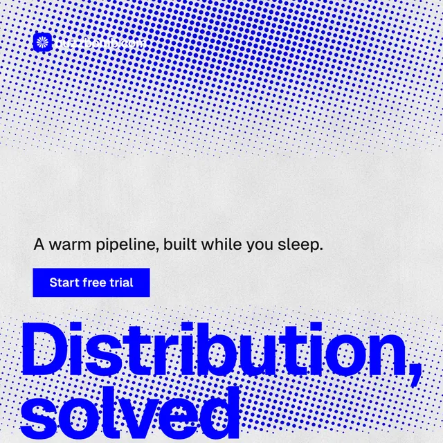 Instagram post for BuzzBomb: "Your AI marketing team." Swiss style, oversized layout, light palette in blue, white.