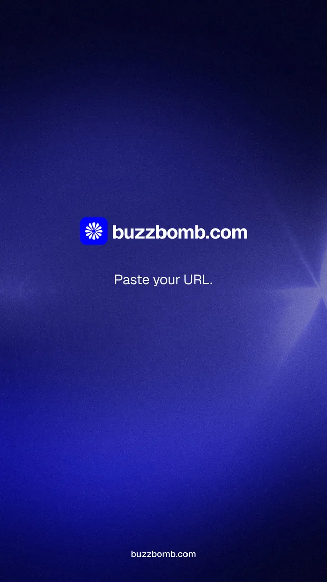 Instagram story for BuzzBomb: "Paste your URL." Agentic glass style, end card layout, dark palette in black, blue.