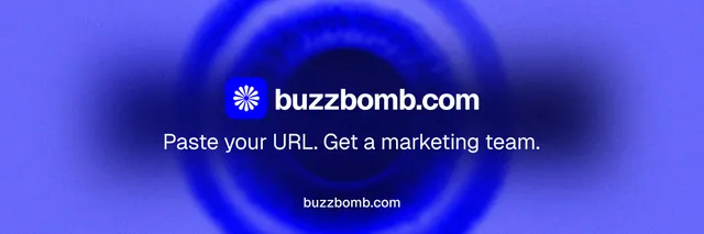 X header for BuzzBomb: "Distribution, solved." Agentic glass style, end card layout, dark palette in blue.