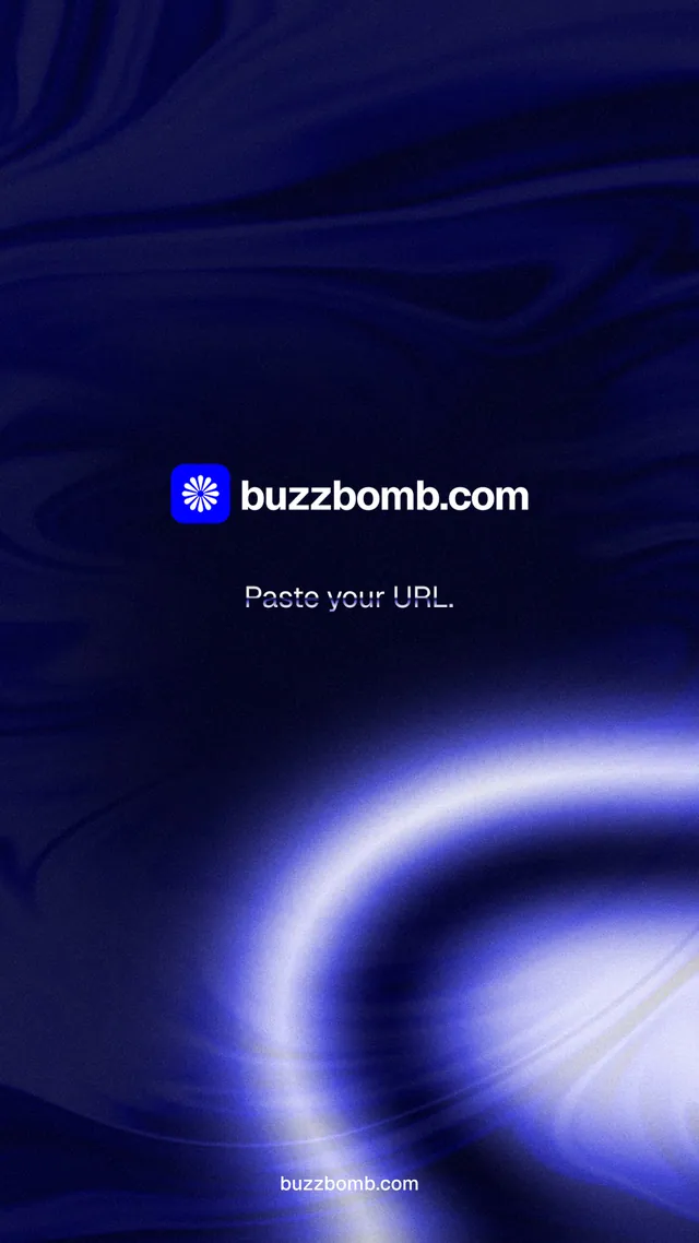 Instagram story for BuzzBomb: "Paste your URL." Agentic glass style, end card layout, dark palette in black, blue.