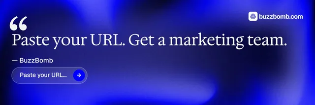 X header for BuzzBomb: "One launch. A week of posts." Agentic glass style, quote layout, dark palette in blue.