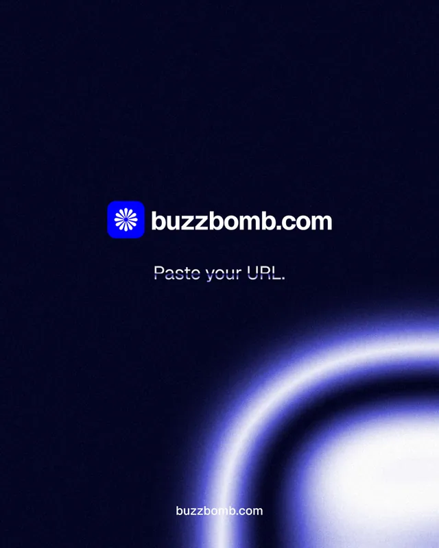 Instagram portrait post for BuzzBomb: "Paste your URL." Agentic glass style, end card layout, dark palette in black, blue.