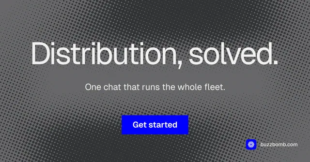 Social ad for BuzzBomb: "Distribution, solved." Split block style, centred layout, dark palette in blue, grey.