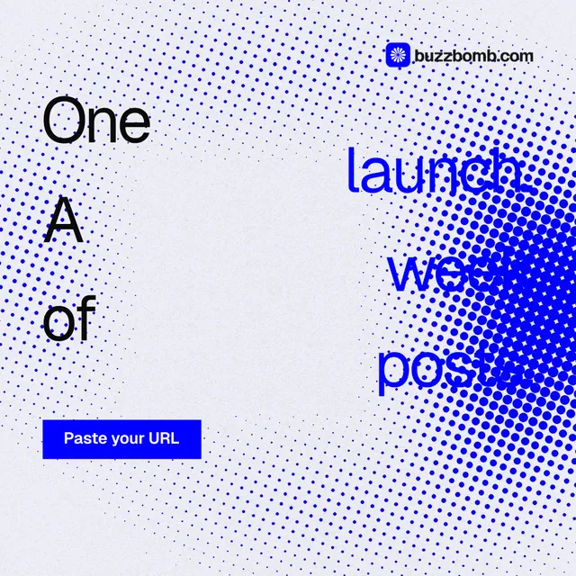 Instagram post for BuzzBomb: "One launch. A week of posts." Split block style, stacked layout, light palette in blue, white.