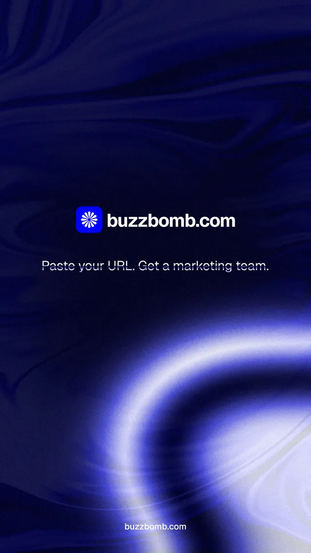 Instagram story for BuzzBomb: "Distribution, solved." Agentic glass style, end card layout, dark palette in blue, black.