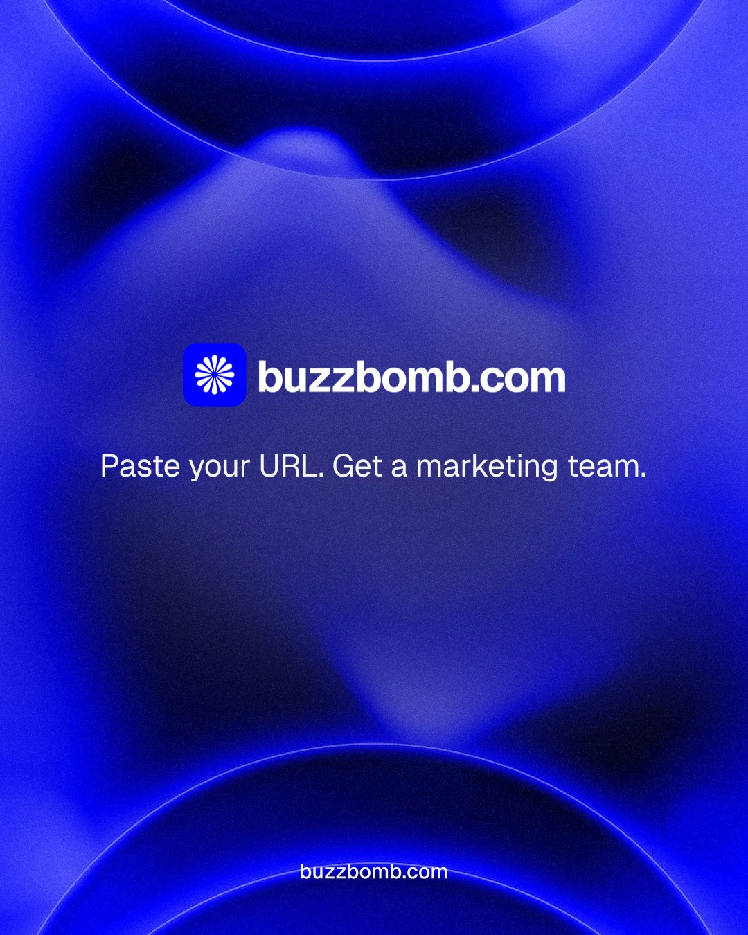 Instagram portrait post for BuzzBomb: "Distribution, solved." Agentic glass style, end card layout, dark palette in blue.