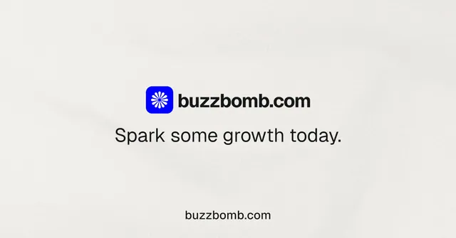 Social ad for BuzzBomb: "Spark some growth today." Editorial style, end card layout, light palette in white.