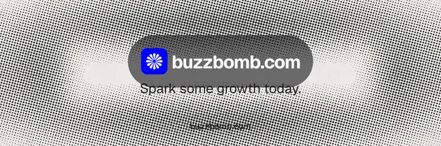 X header for BuzzBomb: "Spark some growth today." Swiss style, end card layout, light palette in grey, white.