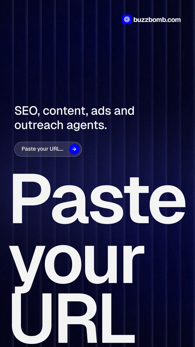 Instagram story for BuzzBomb: "Spark some growth today." Agentic glass style, oversized layout, dark palette in blue, black, white.