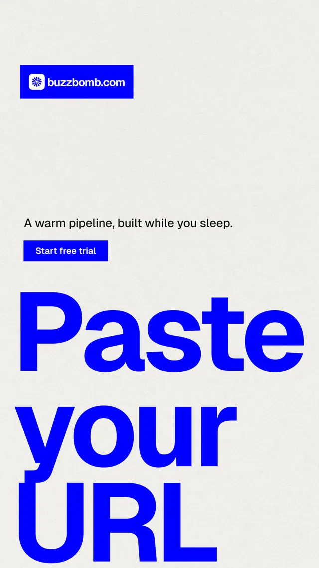 Instagram story for BuzzBomb: "One launch. A week of posts." Swiss style, oversized layout, light palette in white, blue.