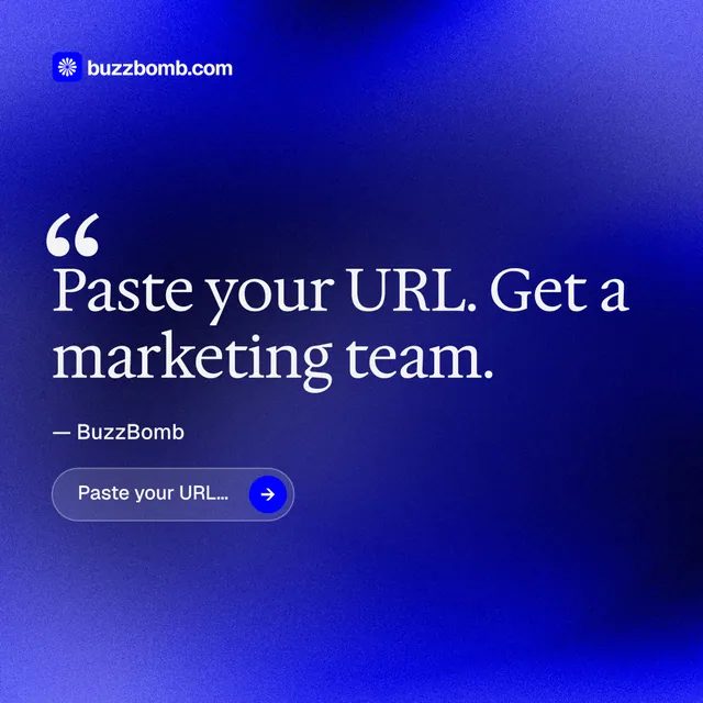Instagram post for BuzzBomb: "Distribution, solved." Agentic glass style, quote layout, dark palette in blue.
