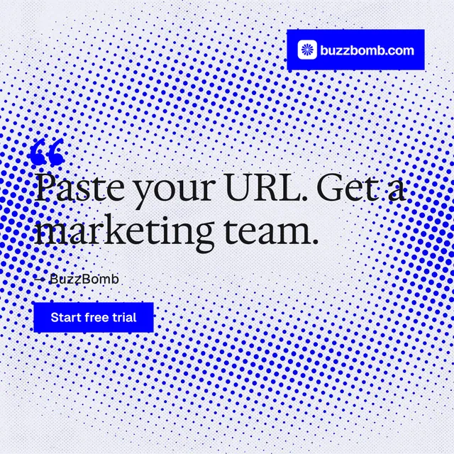 Instagram post for BuzzBomb: "Spark some growth today." Swiss style, quote layout, light palette in blue, white.