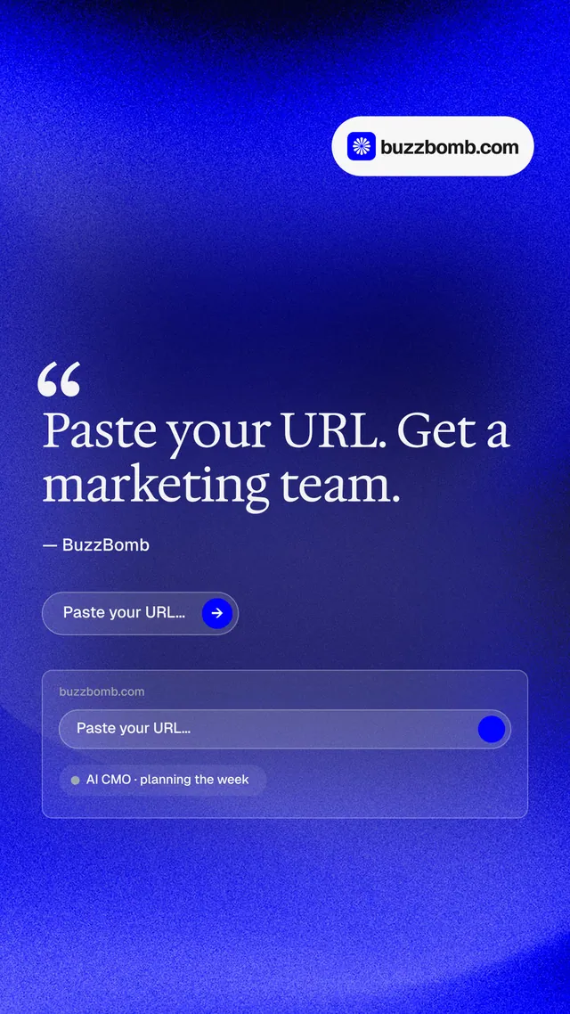 Instagram story for BuzzBomb: "Distribution, solved." Agentic glass style, quote layout, dark palette in blue.