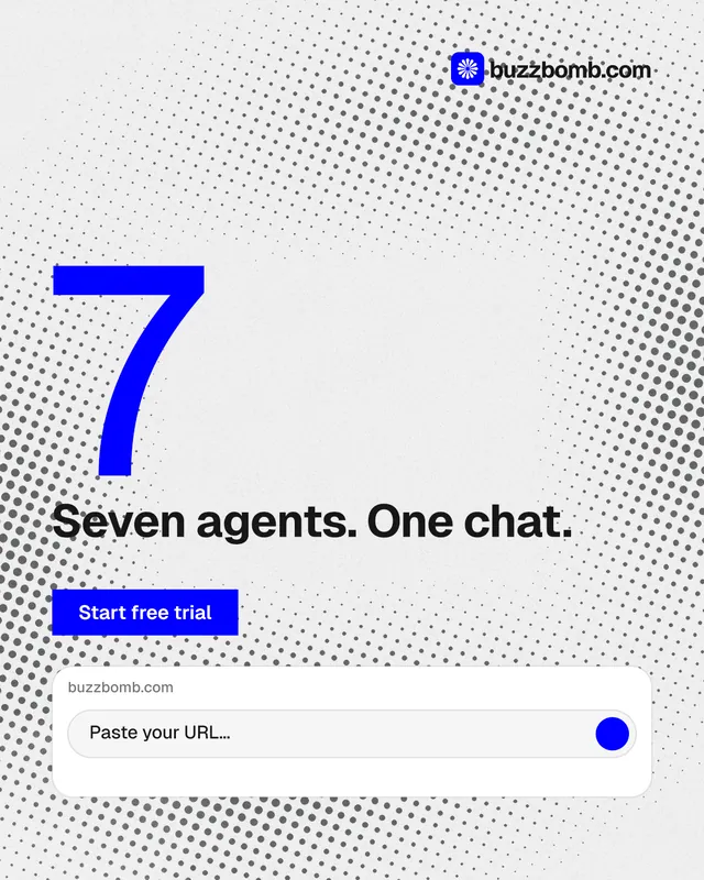 Instagram portrait post for BuzzBomb: "Nothing ships unapproved." Swiss style, stat layout, light palette in white, blue.