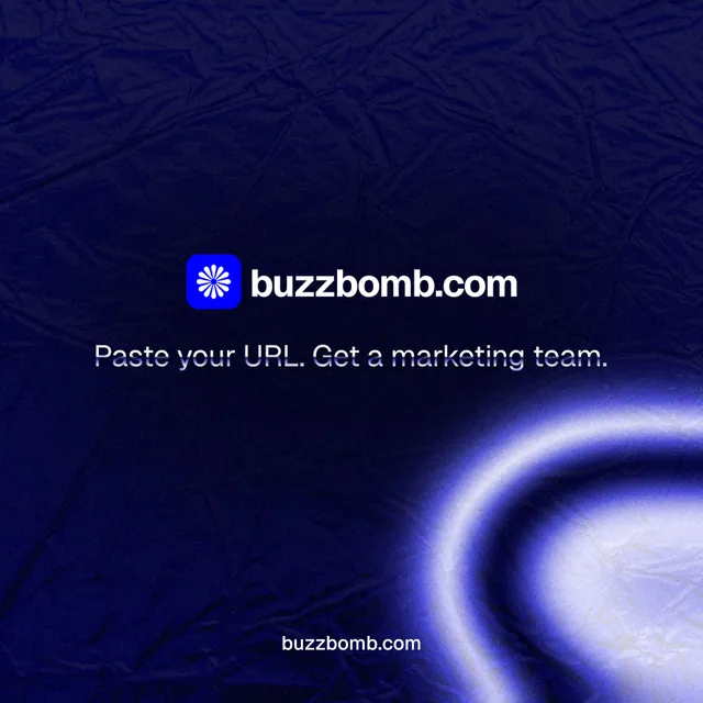 Instagram post for BuzzBomb: "Distribution, solved." Agentic glass style, end card layout, dark palette in blue, black.