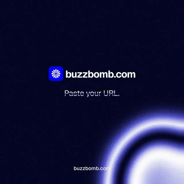 Instagram post for BuzzBomb: "Paste your URL." Agentic glass style, end card layout, dark palette in black, blue.