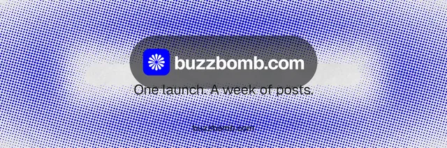 X header for BuzzBomb: "One launch. A week of posts." Swiss style, end card layout, light palette in blue.