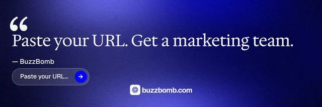 X header for BuzzBomb: "Seven agents. One chat." Agentic glass style, quote layout, dark palette in blue.