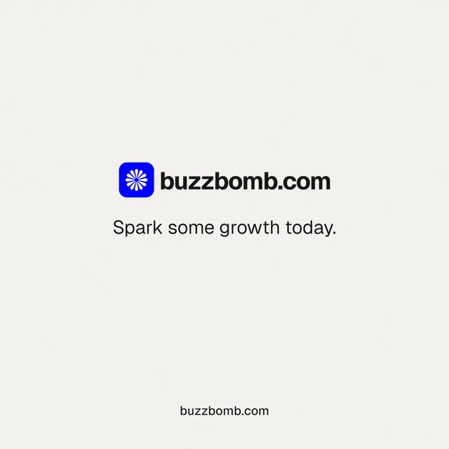 Instagram post for BuzzBomb: "Spark some growth today." Swiss style, end card layout, light palette in white.
