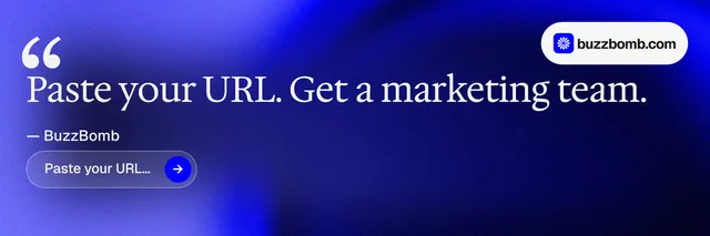 X header for BuzzBomb: "One launch. A week of posts." Agentic glass style, quote layout, dark palette in blue.
