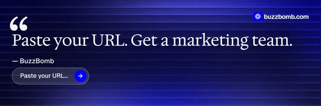 X header for BuzzBomb: "One launch. A week of posts." Agentic glass style, quote layout, dark palette in blue.