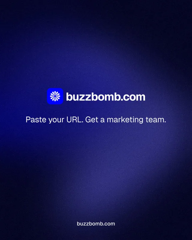 Instagram portrait post for BuzzBomb: "Distribution, solved." Swiss style, end card layout, dark palette in black, blue.
