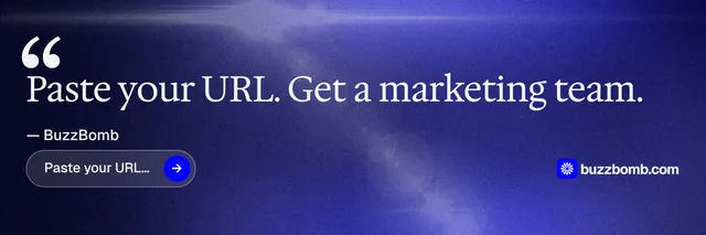 X header for BuzzBomb: "One launch. A week of posts." Agentic glass style, quote layout, dark palette in blue.