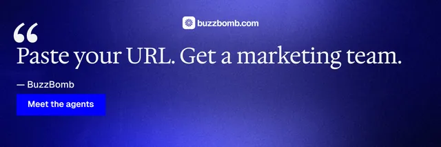X header for BuzzBomb: "Paste your URL." Swiss style, quote layout, dark palette in blue.