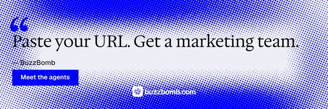 X header for BuzzBomb: "Distribution, solved." Swiss style, quote layout, light palette in blue, white.