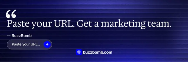 X header for BuzzBomb: "Seven agents. One chat." Agentic glass style, quote layout, dark palette in blue.