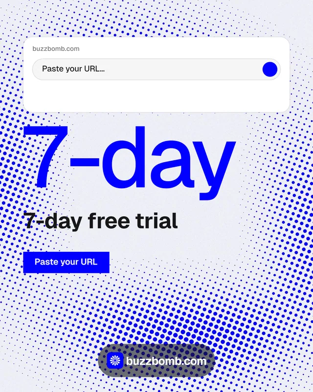 Instagram portrait post for BuzzBomb: "Spark some growth today." Swiss style, stat layout, light palette in blue, white.