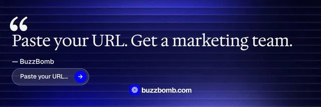 X header for BuzzBomb: "Distribution, solved." Agentic glass style, quote layout, dark palette in blue, black.