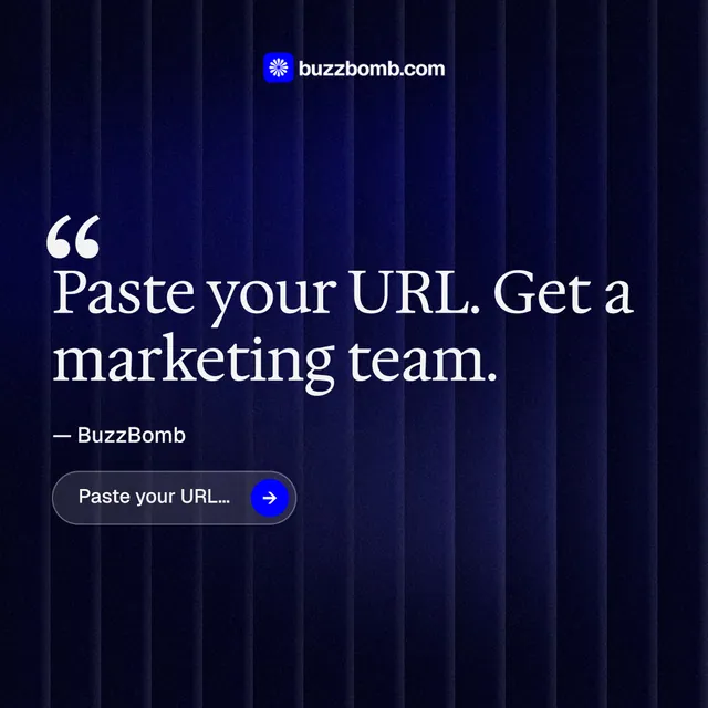 Instagram post for BuzzBomb: "Seven agents. One chat." Agentic glass style, quote layout, dark palette in black, blue.