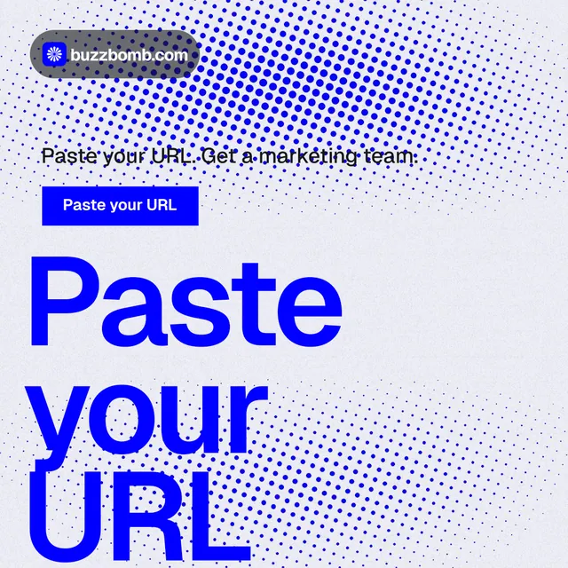 Instagram post for BuzzBomb: "Seven agents. One chat." Swiss style, oversized layout, light palette in white, blue.
