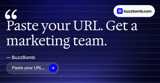 Social ad for BuzzBomb: "Seven agents. One chat." Agentic glass style, quote layout, dark palette in blue, black, grey.