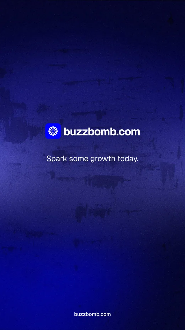 Instagram story for BuzzBomb: "Spark some growth today." Agentic glass style, end card layout, dark palette in blue, black.
