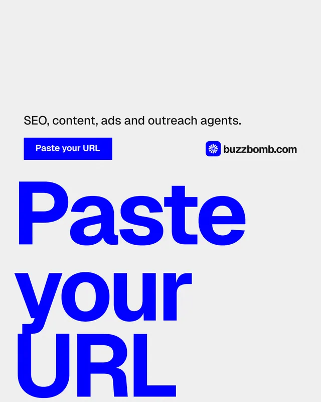 Instagram portrait post for BuzzBomb: "One launch. A week of posts." Swiss style, oversized layout, light palette in white, blue.