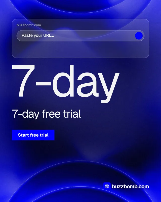 Instagram portrait post for BuzzBomb: "Spark some growth today." Swiss style, stat layout, dark palette in blue.