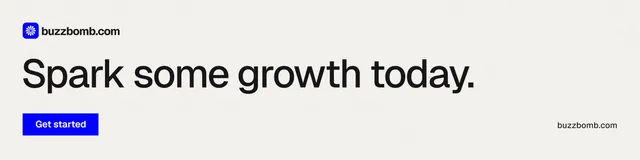 LinkedIn banner for BuzzBomb: "Spark some growth today." Swiss style, poster layout, light palette in white.