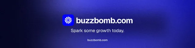 LinkedIn banner for BuzzBomb: "Spark some growth today." Agentic glass style, end card layout, dark palette in black, blue.