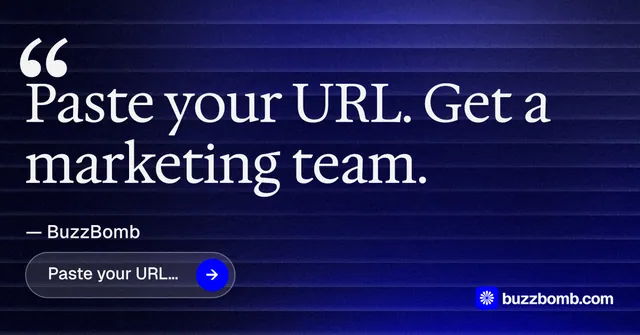 Social ad for BuzzBomb: "Seven agents. One chat." Agentic glass style, quote layout, dark palette in blue, black.