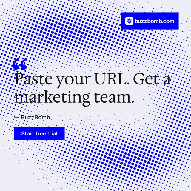 Instagram post for BuzzBomb: "Spark some growth today." Swiss style, quote layout, light palette in blue, white.