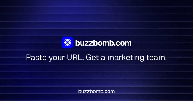 Social ad for BuzzBomb: "Distribution, solved." Agentic glass style, end card layout, dark palette in black, blue.